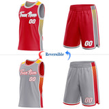 Custom Red White Gray-Gold Side Panel Stripe Geometric Triangle Gradient Dot Reversible Double Side Sublimation Basketball Set Jersey