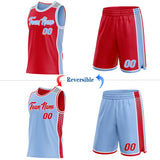 Custom Red Light Blue White-Gray Side Panel Stripe Geometric Triangle Gradient Dot Reversible Double Side Sublimation Basketball Set Jersey