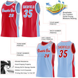 Custom Red Light Blue White-Gray Side Panel Stripe Geometric Triangle Gradient Dot Reversible Double Side Sublimation Basketball Set Jersey