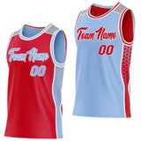 Custom Red Light Blue White-Gray Side Panel Stripe Geometric Triangle Gradient Dot Reversible Double Side Sublimation Basketball Set Jersey