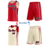 Custom Red Navy-Cream Side Panel Stripe Geometric Triangle Gradient Dot Reversible Double Side Sublimation Basketball Set Jersey