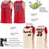 Custom Red Navy-Cream Side Panel Stripe Geometric Triangle Gradient Dot Reversible Double Side Sublimation Basketball Set Jersey