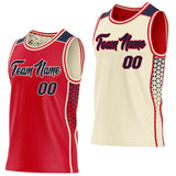 Custom Red Navy-Cream Side Panel Stripe Geometric Triangle Gradient Dot Reversible Double Side Sublimation Basketball Set Jersey