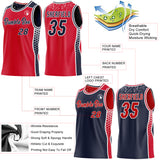 Custom Red Navy-White Side Panel Stripe Geometric Triangle Gradient Dot Reversible Double Side Sublimation Basketball Set Jersey