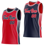 Custom Red Navy-White Side Panel Stripe Geometric Triangle Gradient Dot Reversible Double Side Sublimation Basketball Set Jersey