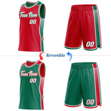 Custom Red White-Kelly Green Side Panel Stripe Geometric Triangle Gradient Dot Reversible Double Side Sublimation Basketball Set Jersey