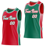 Custom Red White-Kelly Green Side Panel Stripe Geometric Triangle Gradient Dot Reversible Double Side Sublimation Basketball Set Jersey