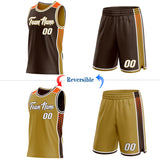Custom Brown White Old Gold-Orange Side Panel Stripe Geometric Triangle Gradient Dot Reversible Double Side Sublimation Basketball Set Jersey