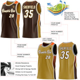 Custom Brown White Old Gold-Orange Side Panel Stripe Geometric Triangle Gradient Dot Reversible Double Side Sublimation Basketball Set Jersey