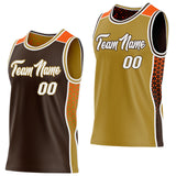 Custom Brown White Old Gold-Orange Side Panel Stripe Geometric Triangle Gradient Dot Reversible Double Side Sublimation Basketball Set Jersey