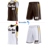 Custom Brown White-Gold Side Panel Stripe Geometric Triangle Gradient Dot Reversible Double Side Sublimation Basketball Set Jersey