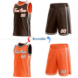 Custom Brown White-Orange Side Panel Stripe Geometric Triangle Gradient Dot Reversible Double Side Sublimation Basketball Set Jersey