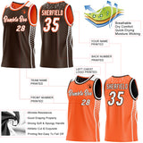 Custom Brown White-Orange Side Panel Stripe Geometric Triangle Gradient Dot Reversible Double Side Sublimation Basketball Set Jersey