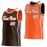 Custom Brown White-Orange Side Panel Stripe Geometric Triangle Gradient Dot Reversible Double Side Sublimation Basketball Set Jersey
