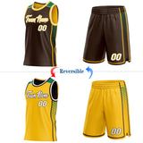 Custom Brown White Gold-Kelly Green Side Panel Stripe Geometric Triangle Gradient Dot Reversible Double Side Sublimation Basketball Set Jersey