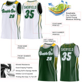 Custom White Green-Gold Side Panel Stripe Geometric Triangle Gradient Dot Reversible Double Side Sublimation Basketball Set Jersey