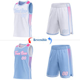 Custom White Light Blue-Pink Side Panel Stripe Geometric Triangle Gradient Dot Reversible Double Side Sublimation Basketball Set Jersey