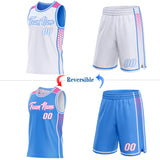 Custom White Powder Blue-Pink Side Panel Stripe Geometric Triangle Gradient Dot Reversible Double Side Sublimation Basketball Set Jersey