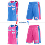 Custom Powder Blue White Pink-Black Side Panel Stripe Geometric Triangle Gradient Dot Reversible Double Side Sublimation Basketball Set Jersey