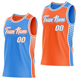 Custom Powder Blue White-Orange Side Panel Stripe Geometric Triangle Gradient Dot Reversible Double Side Sublimation Basketball Set Jersey