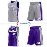 Custom Gray White Purple-Light Blue Side Panel Stripe Geometric Triangle Gradient Dot Reversible Double Side Sublimation Basketball Set Jersey