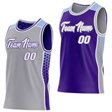 Custom Gray White Purple-Light Blue Side Panel Stripe Geometric Triangle Gradient Dot Reversible Double Side Sublimation Basketball Set Jersey