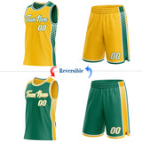 Custom Gold White-Kelly Green Side Panel Stripe Geometric Triangle Gradient Dot Reversible Double Side Sublimation Basketball Set Jersey