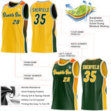 Custom Gold Green White-Orange Side Panel Stripe Geometric Triangle Gradient Dot Reversible Double Side Sublimation Basketball Set Jersey