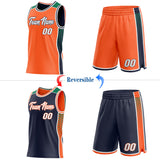 Custom Orange White Navy-Kelly Green Side Panel Stripe Geometric Triangle Gradient Dot Reversible Double Side Sublimation Basketball Set Jersey