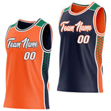 Custom Orange White Navy-Kelly Green Side Panel Stripe Geometric Triangle Gradient Dot Reversible Double Side Sublimation Basketball Set Jersey