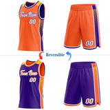 Custom Orange White Purple-Gold Side Panel Stripe Geometric Triangle Gradient Dot Reversible Double Side Sublimation Basketball Set Jersey
