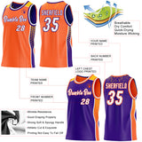 Custom Orange White Purple-Gold Side Panel Stripe Geometric Triangle Gradient Dot Reversible Double Side Sublimation Basketball Set Jersey