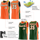 Custom Orange White Green-Gold Side Panel Stripe Geometric Triangle Gradient Dot Reversible Double Side Sublimation Basketball Set Jersey
