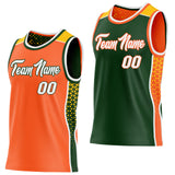 Custom Orange White Green-Gold Side Panel Stripe Geometric Triangle Gradient Dot Reversible Double Side Sublimation Basketball Set Jersey
