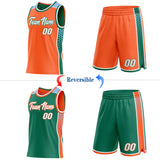 Custom Orange White Kelly Green-Light Blue Side Panel Stripe Geometric Triangle Gradient Dot Reversible Double Side Sublimation Basketball Set Jersey