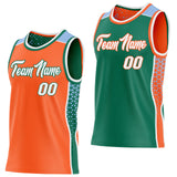 Custom Orange White Kelly Green-Light Blue Side Panel Stripe Geometric Triangle Gradient Dot Reversible Double Side Sublimation Basketball Set Jersey