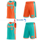 Custom Orange Aqua-White Side Panel Stripe Geometric Triangle Gradient Dot Reversible Double Side Sublimation Basketball Set Jersey