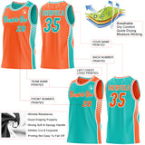 Custom Orange Aqua-White Side Panel Stripe Geometric Triangle Gradient Dot Reversible Double Side Sublimation Basketball Set Jersey