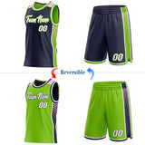 Custom Navy White Neon Green-Light Pink Side Panel Stripe Geometric Triangle Gradient Dot Reversible Double Side Sublimation Basketball Set Jersey