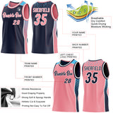 Custom Navy Medium Pink White-Sky Blue Side Panel Stripe Geometric Triangle Gradient Dot Reversible Double Side Sublimation Basketball Set Jersey