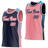 Custom Navy Medium Pink White-Sky Blue Side Panel Stripe Geometric Triangle Gradient Dot Reversible Double Side Sublimation Basketball Set Jersey