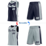 Custom Navy Silver-White Side Panel Stripe Geometric Triangle Gradient Dot Reversible Double Side Sublimation Basketball Set Jersey