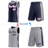 Custom Navy Light Pink White-Gray Side Panel Stripe Geometric Triangle Gradient Dot Reversible Double Side Sublimation Basketball Set Jersey