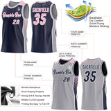 Custom Navy Light Pink White-Gray Side Panel Stripe Geometric Triangle Gradient Dot Reversible Double Side Sublimation Basketball Set Jersey