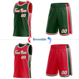 Custom Green White-Red Side Panel Stripe Geometric Triangle Gradient Dot Reversible Double Side Sublimation Basketball Set Jersey