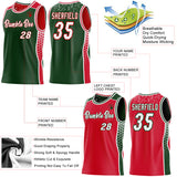 Custom Green White-Red Side Panel Stripe Geometric Triangle Gradient Dot Reversible Double Side Sublimation Basketball Set Jersey