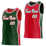 Custom Green White-Red Side Panel Stripe Geometric Triangle Gradient Dot Reversible Double Side Sublimation Basketball Set Jersey