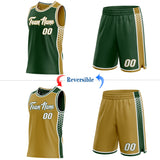 Custom Green White-Old Gold Side Panel Stripe Geometric Triangle Gradient Dot Reversible Double Side Sublimation Basketball Set Jersey
