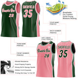 Custom Green Medium Pink-White Side Panel Stripe Geometric Triangle Gradient Dot Reversible Double Side Sublimation Basketball Set Jersey