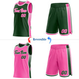 Custom Green Pink-White Side Panel Stripe Geometric Triangle Gradient Dot Reversible Double Side Sublimation Basketball Set Jersey